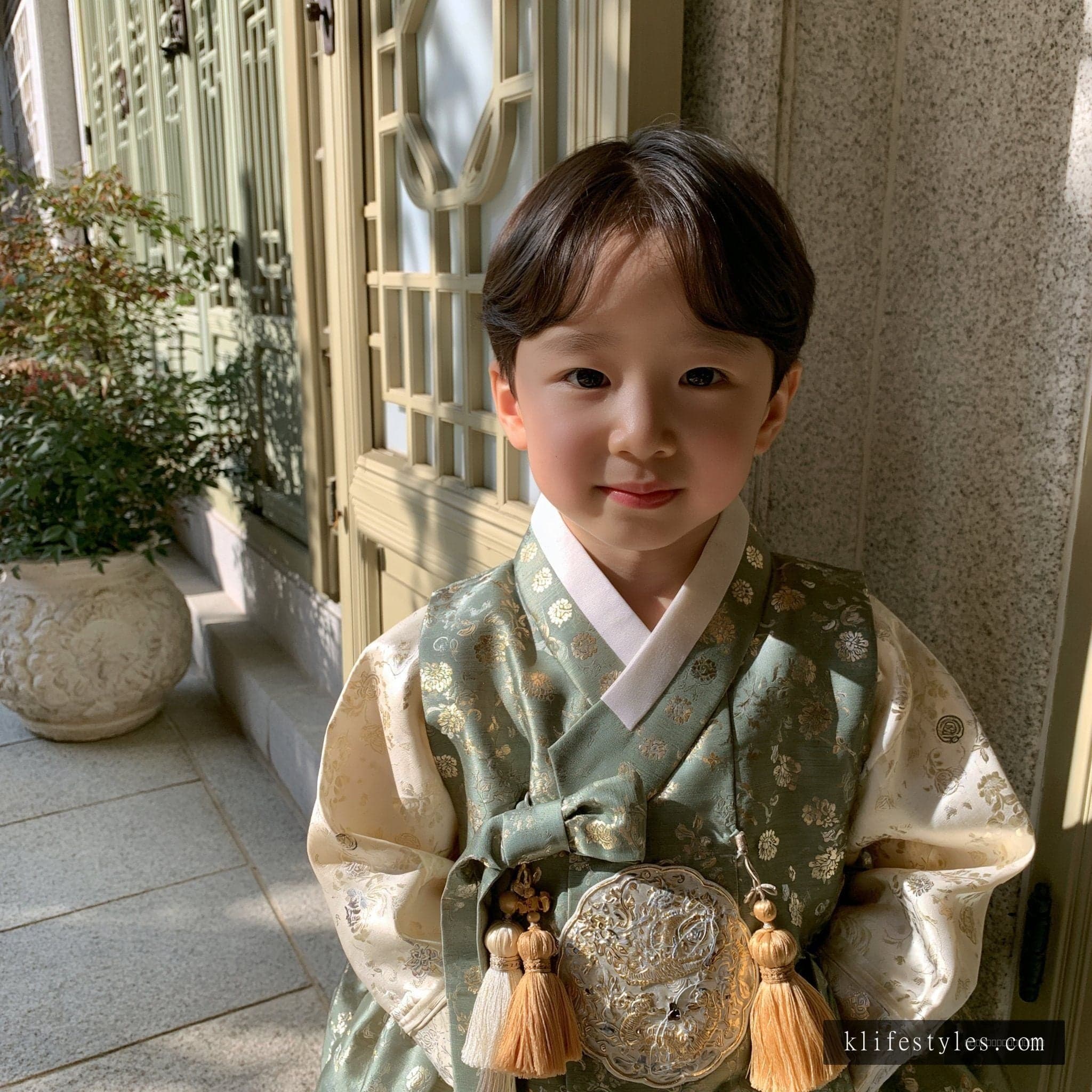 Modern hanbok hanging in a Seoul atelier